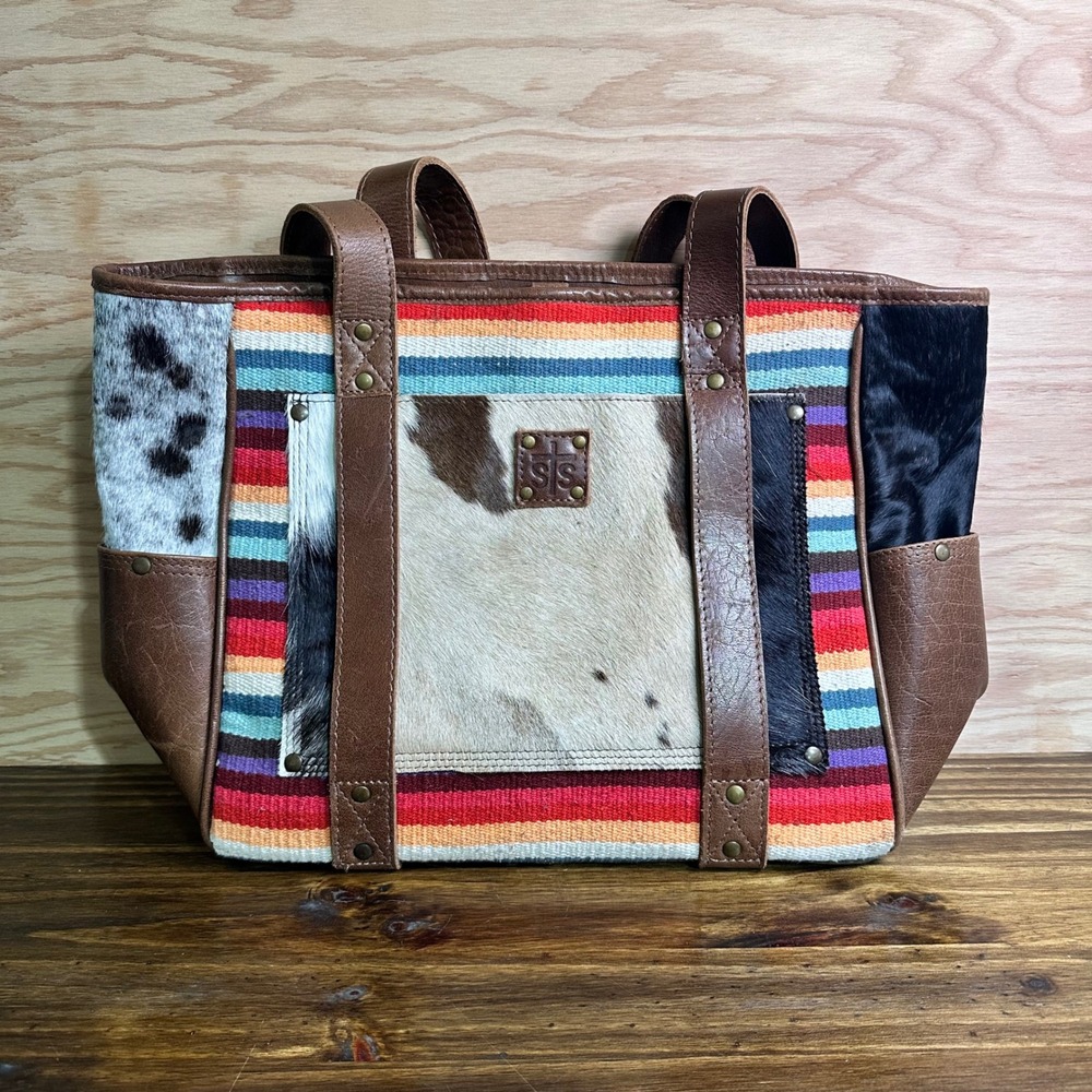 STS Ranchwear Cowhide Serape Leather Tote Bag Western Concealed Carry Brown